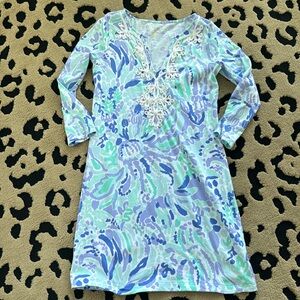 Lilly Pulitzer || Marina Dress in Lilly’s Lilac V-Neck Pima Nice Ink Small